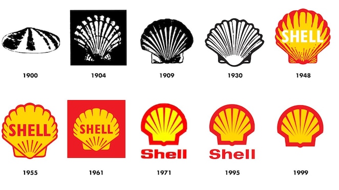 La imagen muestra cómo ha evolucionado el emblema de Shell desde 1900 hasta la actualidad
