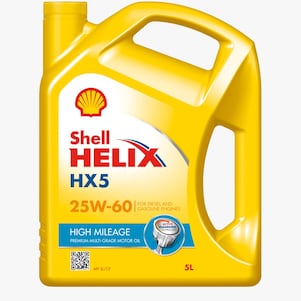 Foto del envase de Shell Helix HX5 Alto kilometraje 25W-60