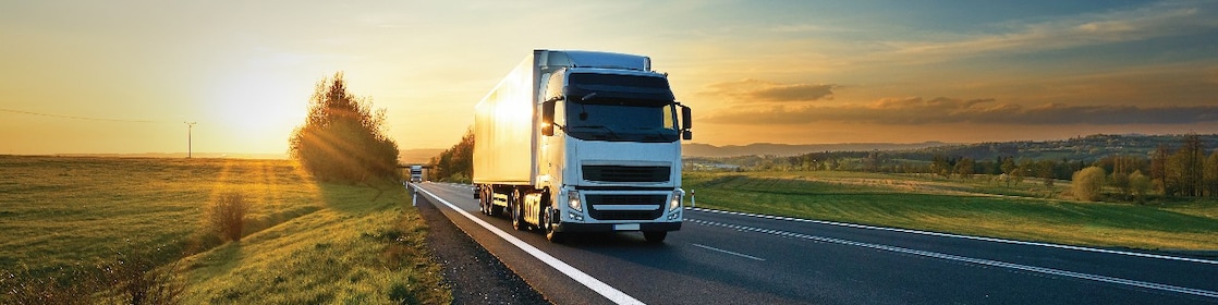 Camion blanco en la estrada al entardecer